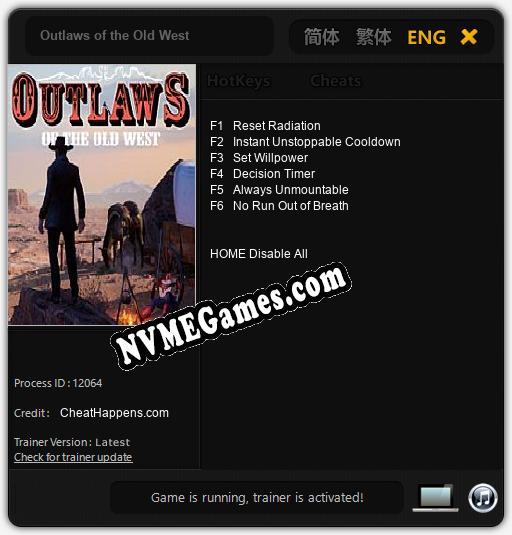 Outlaws of the Old West: Trainer +6 [v1.6]