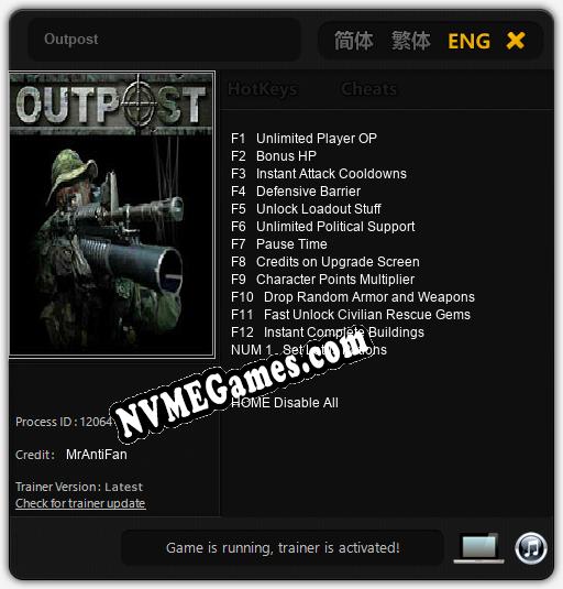 Outpost: Trainer +13 [v1.8]