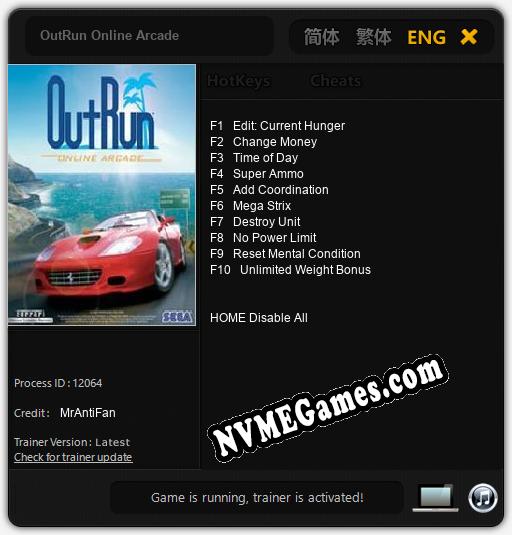 OutRun Online Arcade: Cheats, Trainer +10 [MrAntiFan]