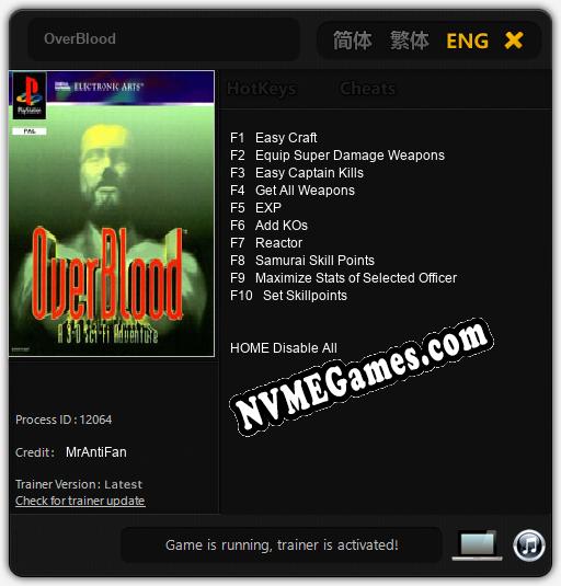 OverBlood: Cheats, Trainer +10 [MrAntiFan]