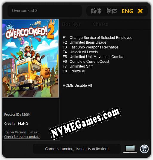 Overcooked 2: Cheats, Trainer +8 [FLiNG]