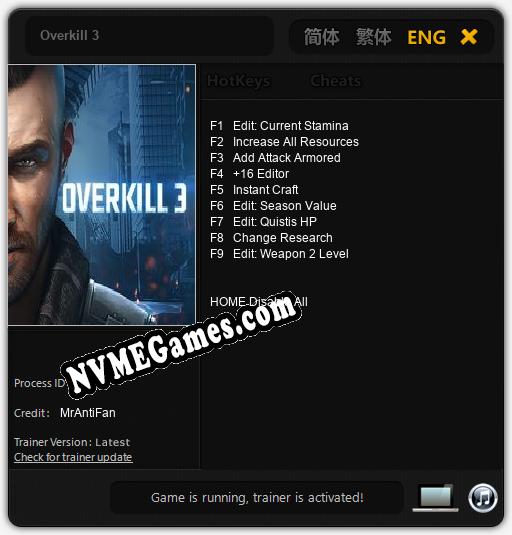 Overkill 3: Trainer +9 [v1.3]