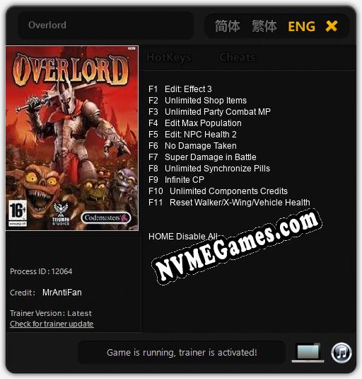 Treinador liberado para Overlord [v1.0.6]