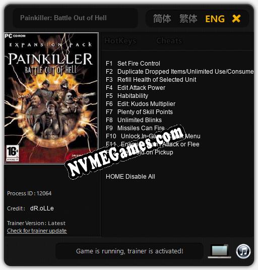 Treinador liberado para Painkiller: Battle Out of Hell [v1.0.9]