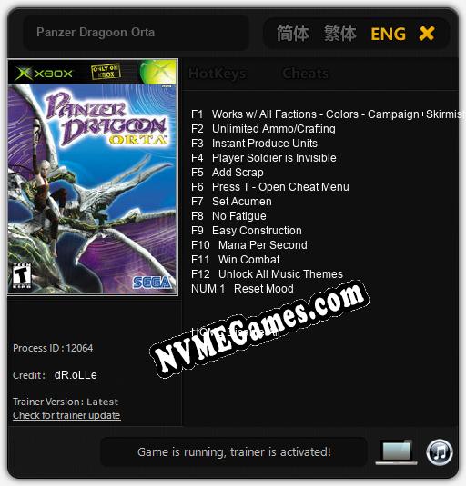 Treinador liberado para Panzer Dragoon Orta [v1.0.9]