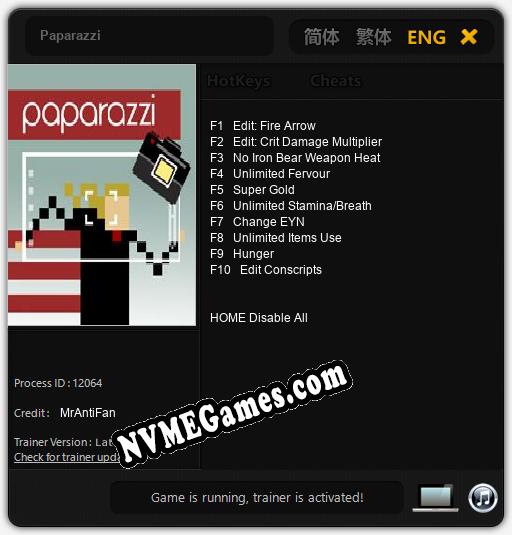 Paparazzi: Cheats, Trainer +10 [MrAntiFan]