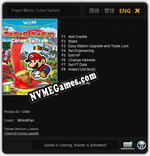 Treinador liberado para Paper Mario: Color Splash [v1.0.4]