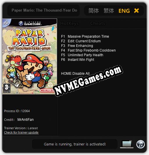 Paper Mario: The Thousand-Year Door: Trainer +6 [v1.5]