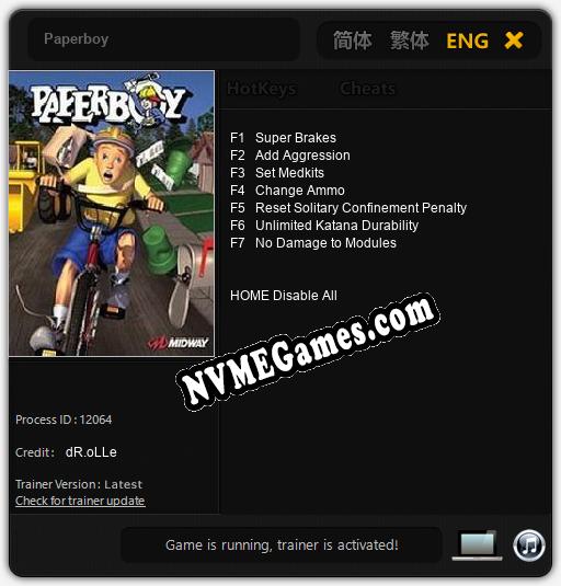 Treinador liberado para Paperboy [v1.0.8]