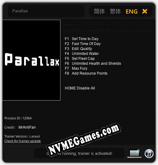 Parallax: Cheats, Trainer +8 [MrAntiFan]