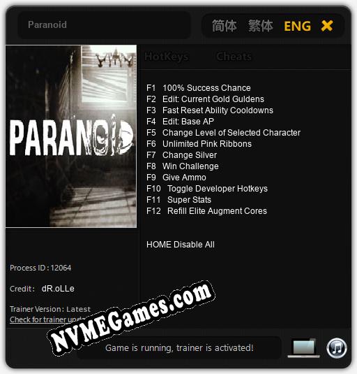 Paranoid: Treinador (V1.0.92)