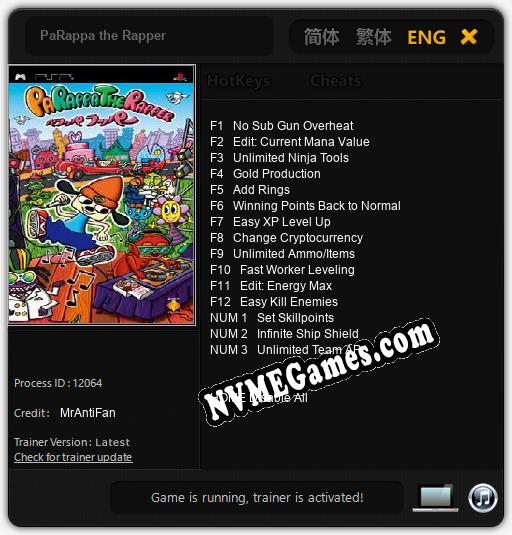 PaRappa the Rapper: Cheats, Trainer +15 [MrAntiFan]