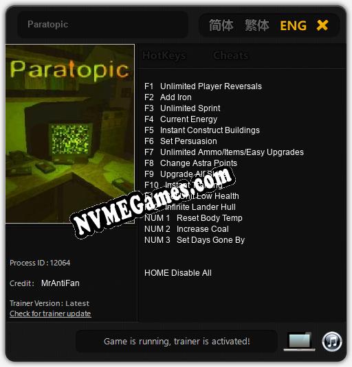 Paratopic: Treinador (V1.0.90)