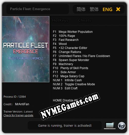 Particle Fleet: Emergence: Treinador (V1.0.8)