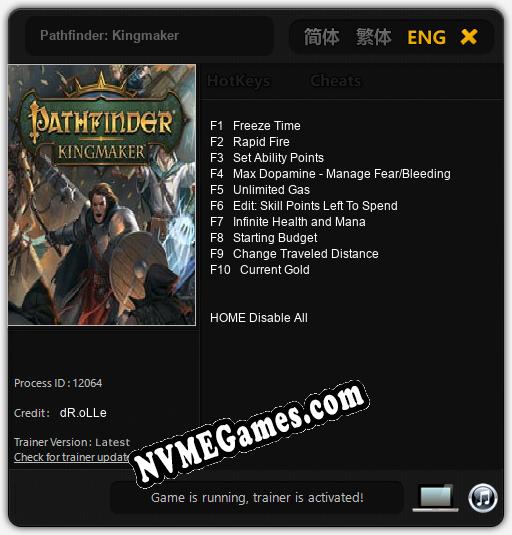 Pathfinder: Kingmaker: Trainer +10 [v1.8]