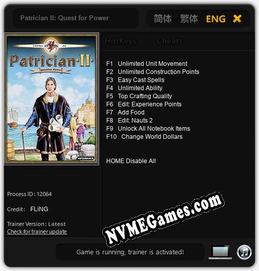Treinador liberado para Patrician II: Quest for Power [v1.0.6]