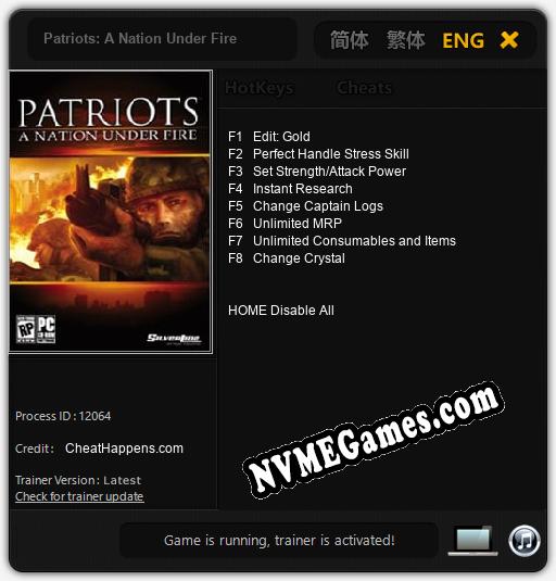 Patriots: A Nation Under Fire: Trainer +8 [v1.8]