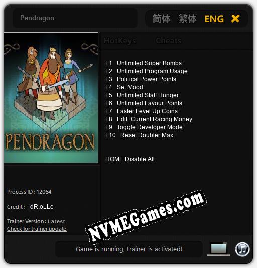 Treinador liberado para Pendragon [v1.0.8]