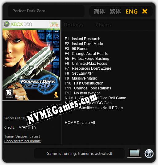 Treinador liberado para Perfect Dark Zero [v1.0.4]