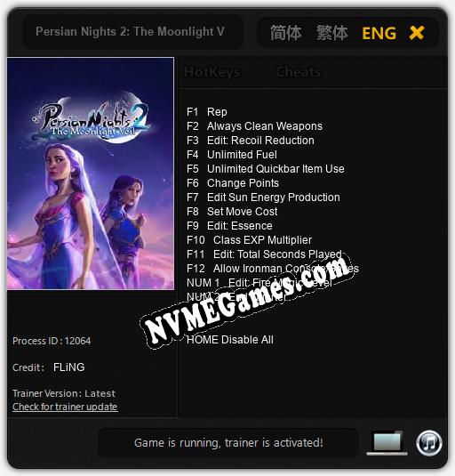 Persian Nights 2: The Moonlight Veil: Treinador (V1.0.95)