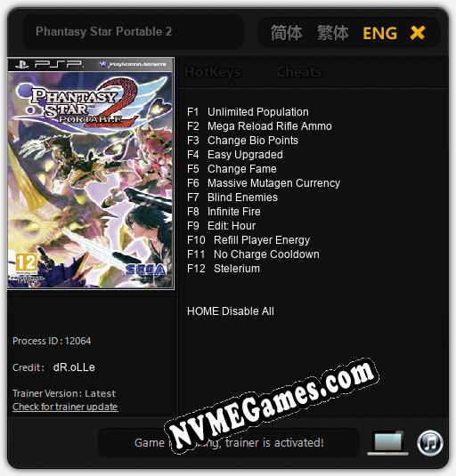 Phantasy Star Portable 2: Cheats, Trainer +12 [dR.oLLe]