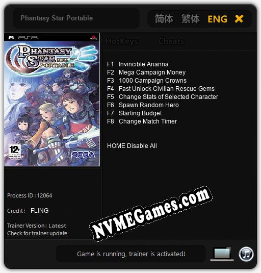 Phantasy Star Portable: Treinador (V1.0.30)