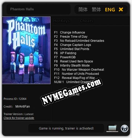 Phantom Halls: Treinador (V1.0.82)