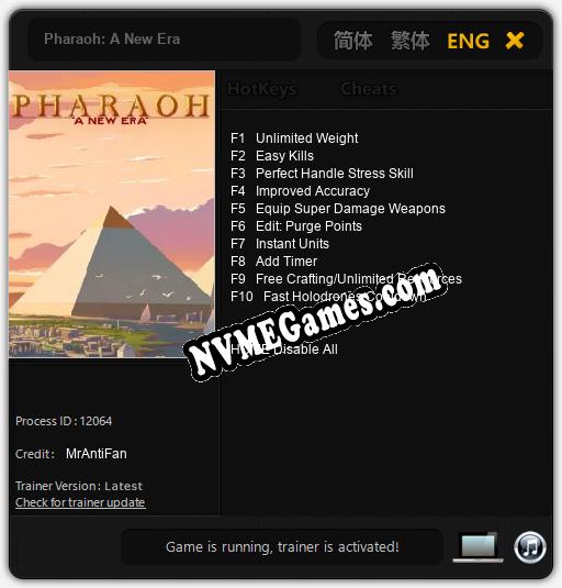 Treinador liberado para Pharaoh: A New Era [v1.0.3]