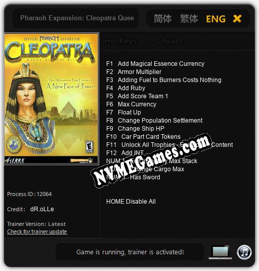 Treinador liberado para Pharaoh Expansion: Cleopatra Queen of the Nile [v1.0.2]