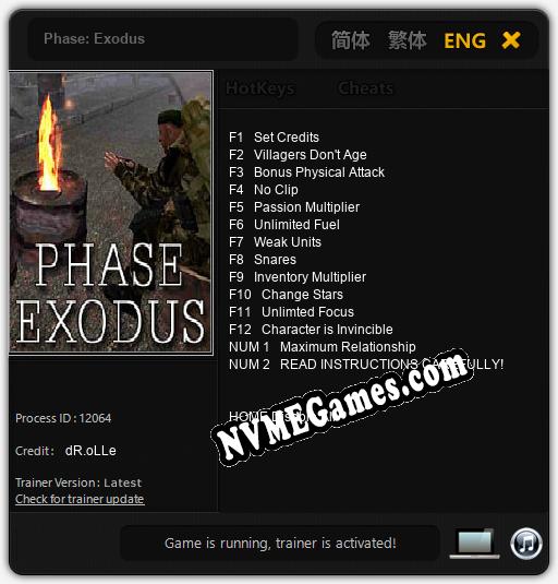 Phase: Exodus: Cheats, Trainer +14 [dR.oLLe]