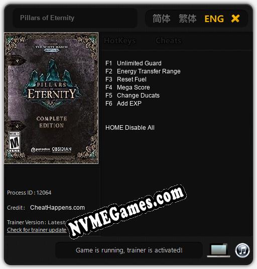 Treinador liberado para Pillars of Eternity [v1.0.7]