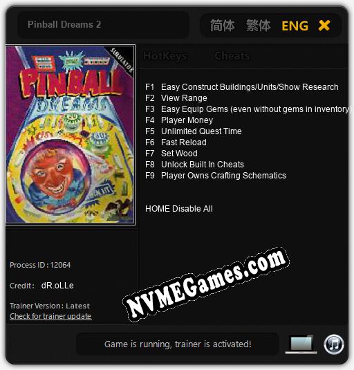 Pinball Dreams 2: Cheats, Trainer +9 [dR.oLLe]