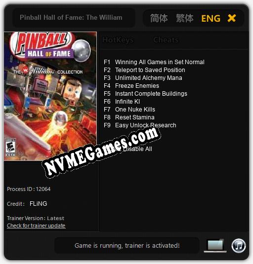 Pinball Hall of Fame: The Williams Collection: Trainer +9 [v1.3]