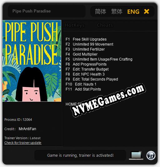 Pipe Push Paradise: Trainer +11 [v1.3]