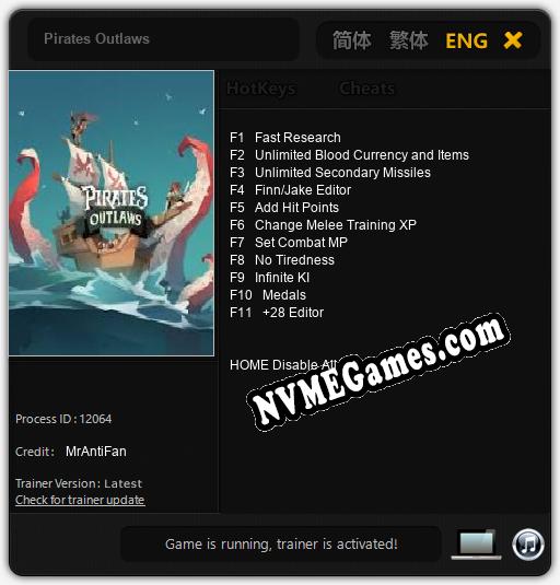 Treinador liberado para Pirates Outlaws [v1.0.8]