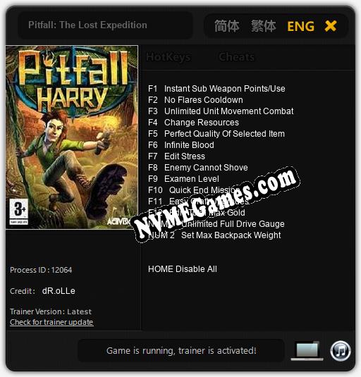 Pitfall: The Lost Expedition: Cheats, Trainer +14 [dR.oLLe]