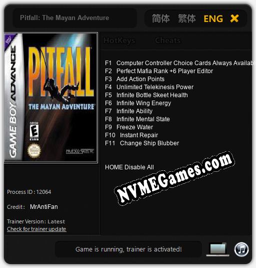 Treinador liberado para Pitfall: The Mayan Adventure [v1.0.5]