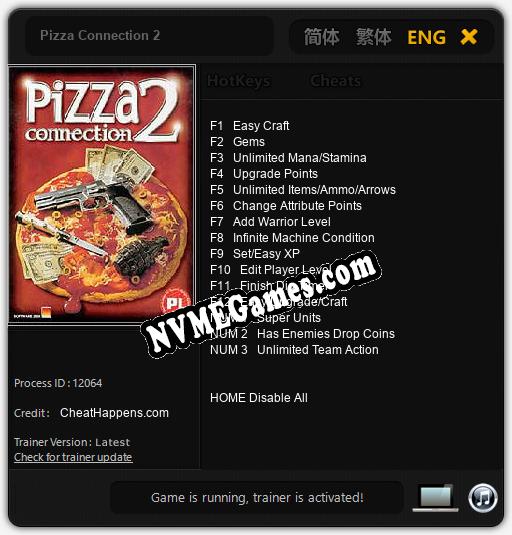 Treinador liberado para Pizza Connection 2 [v1.0.3]