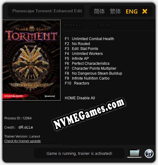 Treinador liberado para Planescape Torment: Enhanced Edition [v1.0.4]