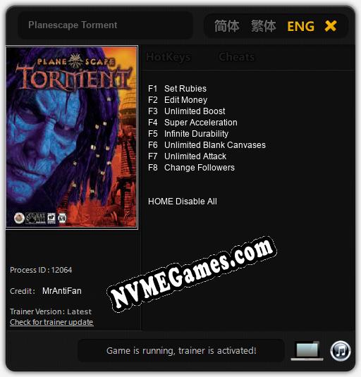 Planescape Torment: Trainer +8 [v1.6]