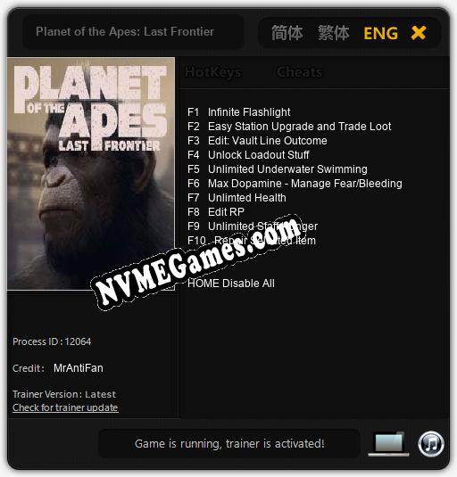 Treinador liberado para Planet of the Apes: Last Frontier [v1.0.8]