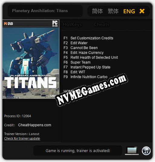 Treinador liberado para Planetary Annihilation: Titans [v1.0.9]