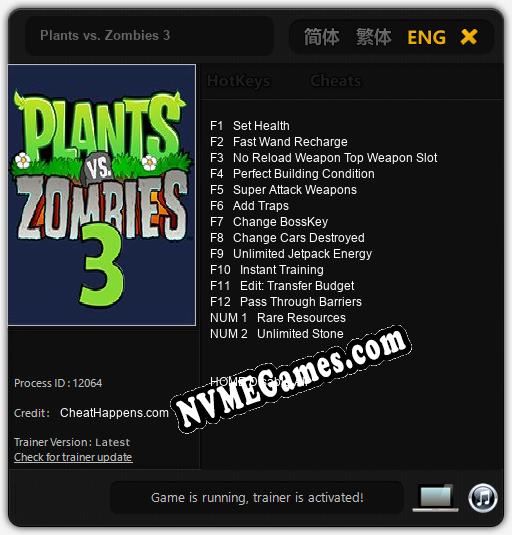 Treinador liberado para Plants vs. Zombies 3 [v1.0.2]