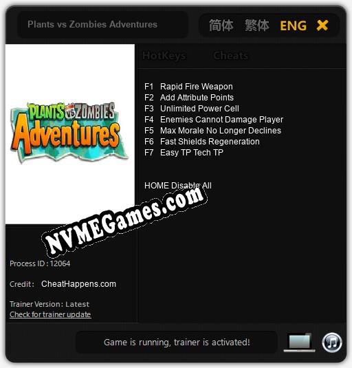 Plants vs Zombies Adventures: Cheats, Trainer +7 [CheatHappens.com]