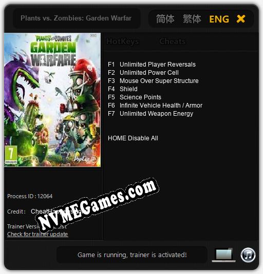 Plants vs. Zombies: Garden Warfare: Trainer +7 [v1.9]