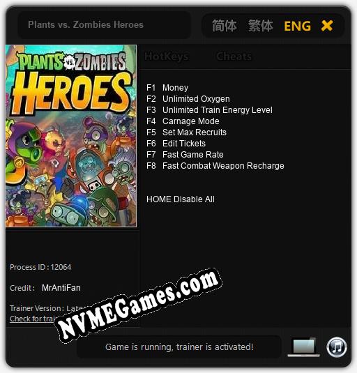 Plants vs. Zombies Heroes: Cheats, Trainer +8 [MrAntiFan]