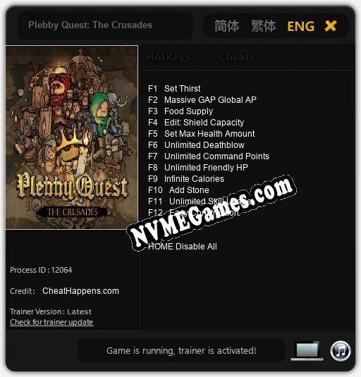 Plebby Quest: The Crusades: Cheats, Trainer +12 [CheatHappens.com]