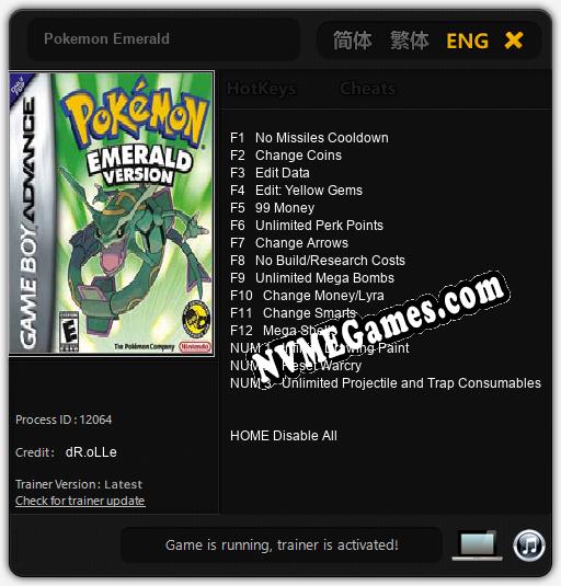 Pokemon Emerald: Cheats, Trainer +15 [dR.oLLe]