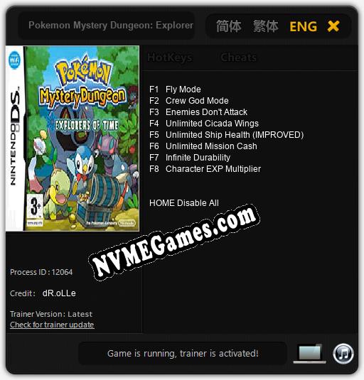 Treinador liberado para Pokemon Mystery Dungeon: Explorers of Time [v1.0.4]