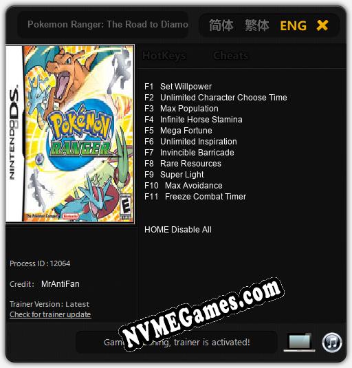 Pokemon Ranger: The Road to Diamond and Pearl: Cheats, Trainer +11 [MrAntiFan]